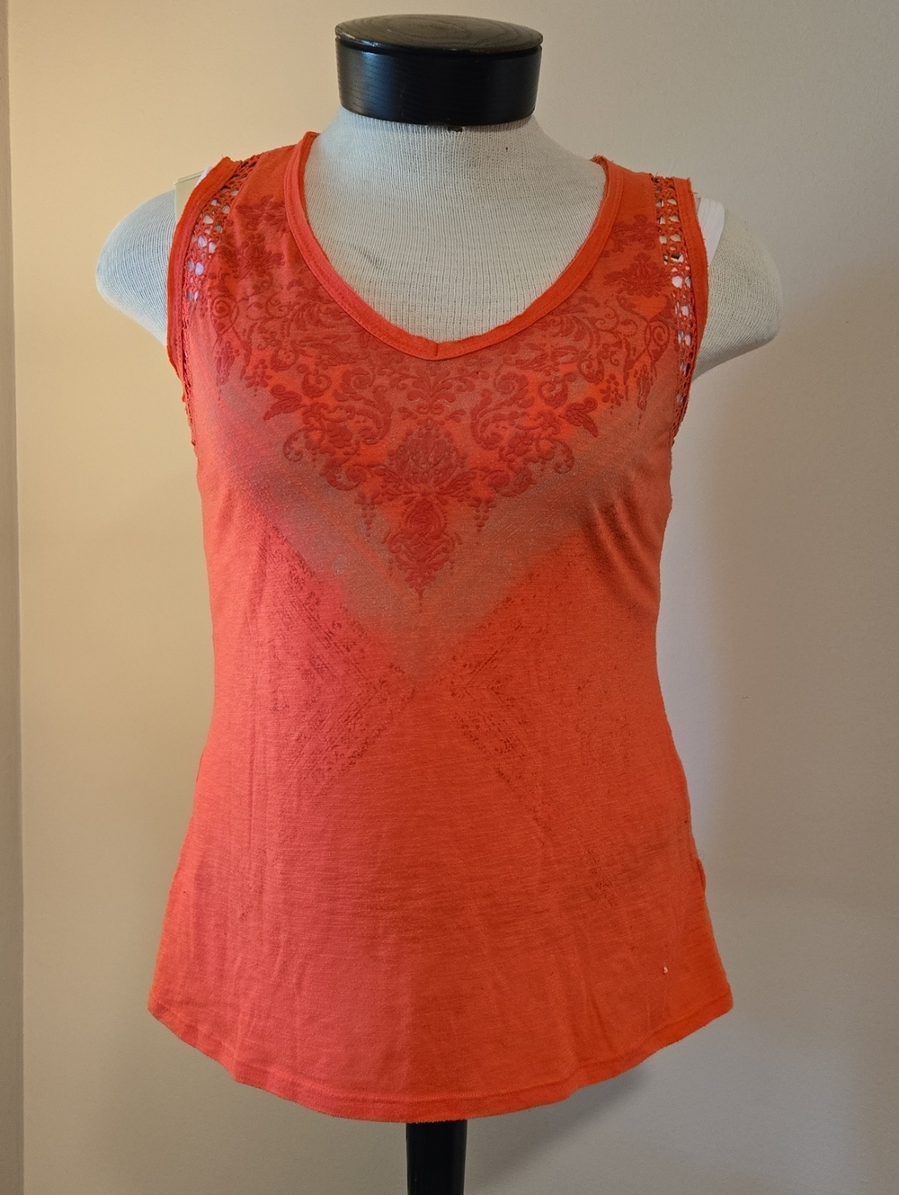 Women's Orange Sleeveless V-Neck Decorative Tank Top